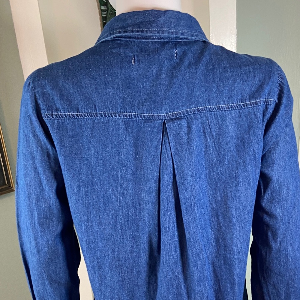Say What? Denim Chambray High Low Tuxedo Shirttail Tunic Shirt Blouse Top Medium - Picture 9 of 11